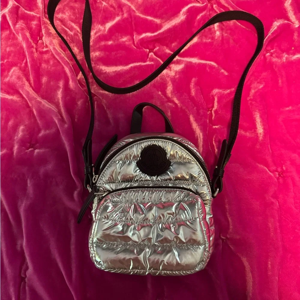Moncler Silver Metallic Mini Puffer Backpack - Picture 7 of 10
